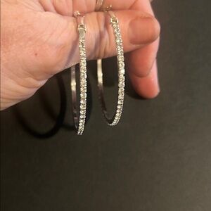 Elegant Silver Hoop Rhinestone Earrings